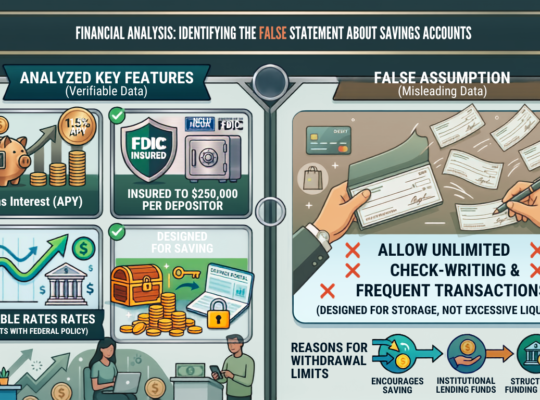 Infographic comparing true features of savings accounts, like earning interest and FDIC insurance, versus the false assumption of unlimited check writing.